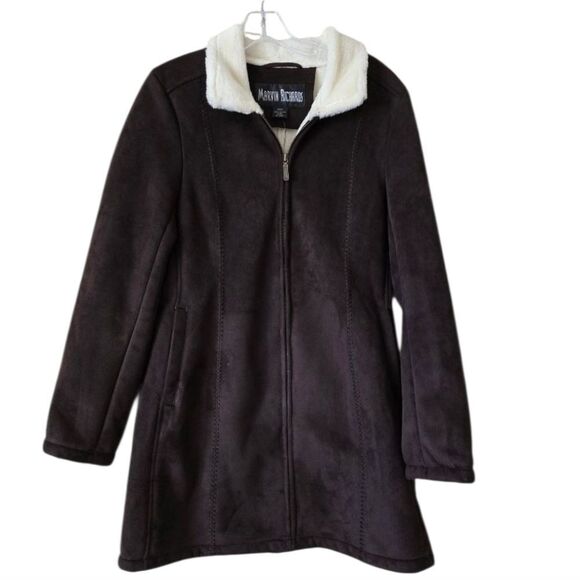 Marvin Richards Women's Brown Coat with White Collar Bohemian Western Medium - Picture 1 of 10